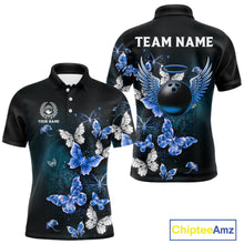 Load image into Gallery viewer, Custom Blue Butterfly Bowling Polo Shirt, 1/4 zip jersey For Men, Bowling Team Shirt With Butterflies NQS11612