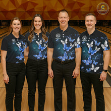 Load image into Gallery viewer, Custom Blue Butterfly Bowling 1/4 zip, Polo Shirt For Women, Bowling Team Shirt With Butterflies NQS11612