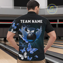 Load image into Gallery viewer, Custom Blue Butterfly Bowling Polo Shirt, 1/4 zip jersey For Men, Bowling Team Shirt With Butterflies NQS11612