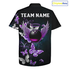 Load image into Gallery viewer, Custom Purple Butterfly Bowling Button-up Shirts, Hawaiian Bowling Team Shirt With Butterflies NQS11613