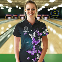 Load image into Gallery viewer, Custom Purple Butterfly Bowling Polo, 1/4 zip jerseys For Women, Bowling Team Shirt With Butterflies NQS11613