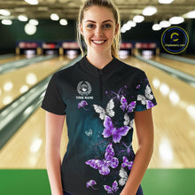 Load image into Gallery viewer, Custom Purple Butterfly Bowling Polo, 1/4 zip jerseys For Women, Bowling Team Shirt With Butterflies NQS11613
