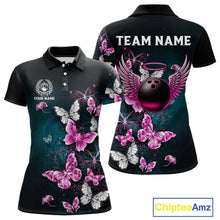 Load image into Gallery viewer, Custom Pink Butterfly Bowling Polo, 1/4 zip jerseys For Women, Bowling Team Shirt With Butterflies NQS11614