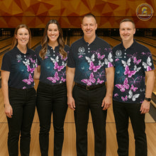 Load image into Gallery viewer, Custom Pink Butterfly Bowling Polo, 1/4 zip jerseys For Women, Bowling Team Shirt With Butterflies NQS11614