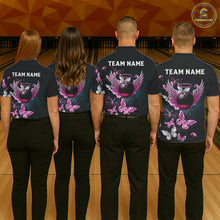 Load image into Gallery viewer, Custom Pink Butterfly Bowling Polo, 1/4 zip jerseys For Women, Bowling Team Shirt With Butterflies NQS11614