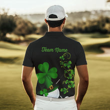 Load image into Gallery viewer, Green shamrock golf ball clubs Lucky Men polo golf shirts Custom St Patrick Day black team golf jersey NQS9644