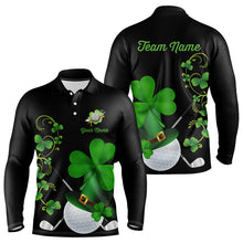Load image into Gallery viewer, Green shamrock golf ball clubs Lucky Men polo golf shirts Custom St Patrick Day black team golf jersey NQS9644