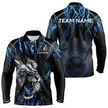 Load image into Gallery viewer, Black and Blue Lightning Thunder Lion Bowling Shirt For Men Custom Lion Bowling Team Jerseys NQS9645