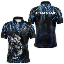 Load image into Gallery viewer, Black and Blue Lightning Thunder Lion Bowling Shirt For Men Custom Lion Bowling Team Jerseys NQS9645