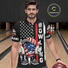 Load image into Gallery viewer, Black American Flag Funny Bowling Polo, 1/4 Zip Shirt For Men Custom Patriotic Bowling Team Jersey NQS11723