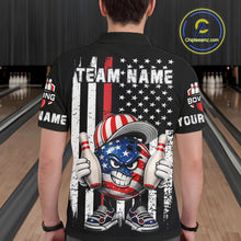 Load image into Gallery viewer, Black American Flag Funny Bowling Polo, 1/4 Zip Shirt For Men Custom Patriotic Bowling Team Jersey NQS11723