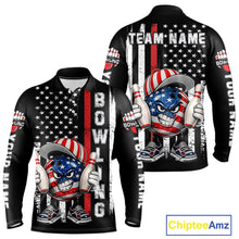 Load image into Gallery viewer, Black American Flag Funny Bowling Polo, 1/4 Zip Shirt For Men Custom Patriotic Bowling Team Jersey NQS11723