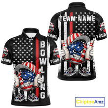 Load image into Gallery viewer, Black American Flag Funny Bowling Polo, 1/4 Zip Shirt For Men Custom Patriotic Bowling Team Jersey NQS11723