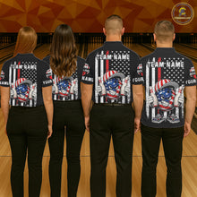 Load image into Gallery viewer, Black American Flag Funny Bowling Polo, 1/4 Zip Shirt For Men Custom Patriotic Bowling Team Jersey NQS11723