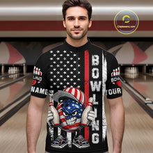 Load image into Gallery viewer, Black American Flag Funny Bowling Polo, 1/4 Zip Shirt For Men Custom Patriotic Bowling Team Jersey NQS11723