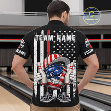 Load image into Gallery viewer, Black American Flag Funny Bowling Polo, 1/4 Zip Shirt For Men Custom Patriotic Bowling Team Jersey NQS11723