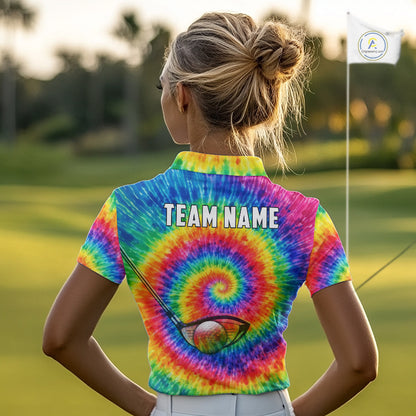 Colorful rainbow tie-dye golf polo shirt for Women custom Ladies golf outfit, personalized golf gifts NQS11724