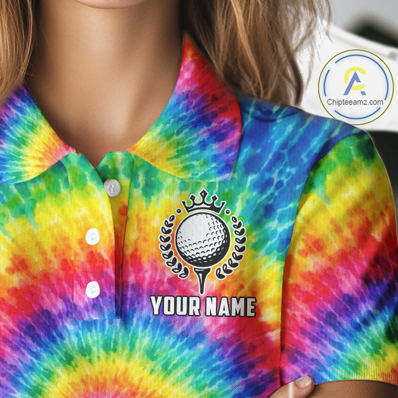 Colorful rainbow tie-dye golf polo shirt for Women custom Ladies golf outfit, personalized golf gifts NQS11724