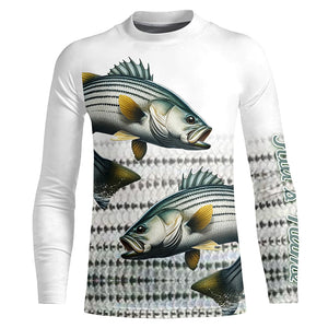 Striped Bass Fishing Customize Name UV Protection Long Sleeve Fishing Shirts, Personalized Fishing Gift NQS268