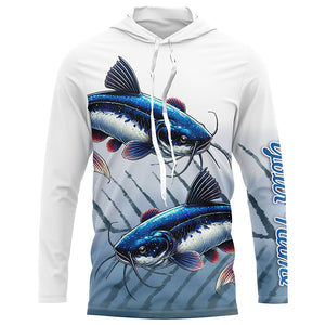 Blue Catfish Fishing Customize UV Protection Long Sleeve Fishing Shirts, Personalized Fishing Gift NQS270