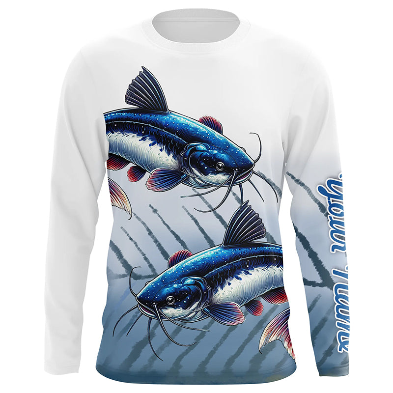 Blue Catfish Fishing Customize UV Protection Long Sleeve Fishing Shirts, Personalized Fishing Gift NQS270