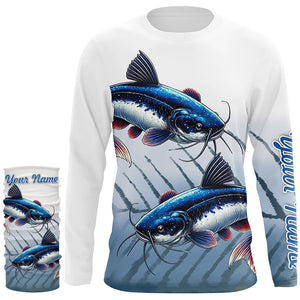 Blue Catfish Fishing Customize UV Protection Long Sleeve Fishing Shirts, Personalized Fishing Gift NQS270