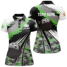 Load image into Gallery viewer, Womens bowling polo shirts Custom black ball green camo Bowling Team Jersey, gift for Bowlers NQS5422