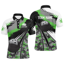 Load image into Gallery viewer, Mens polo bowling shirts Custom black ball green camo Bowling Team Jersey, gift for Bowlers NQS5422