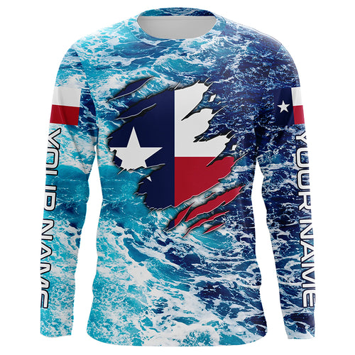 Blue sea wave ocean camo Texas flag patriot shirt Custom sun protection fishing long sleeve shirts NQS5430