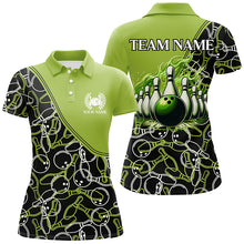 Load image into Gallery viewer, Bowling shirts for women custom name, team name Green camo Bowling Ball and Pins, team bowling jerseys NQS7782