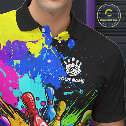 Colorful bowling jerseys Bowling Polo, 1/4 Zip Shirt for Men Custom Bowling Team shirts for bowlers NQS10240