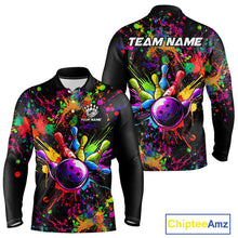 Load image into Gallery viewer, Colorful watercolor Bowling Polo, 1/4 Zip Shirt for mens Custom Bowling Team jersey for bowlers NQS10242