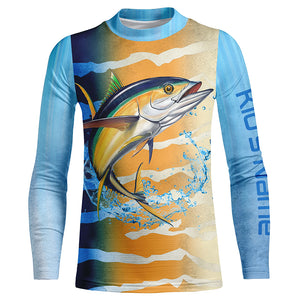 Tuna fishing blue yellow scales Custom long sleeve performance Fishing shirts, Tuna fishing jerseys NQS6111