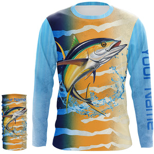 Tuna fishing blue yellow scales Custom long sleeve performance Fishing shirts, Tuna fishing jerseys NQS6111