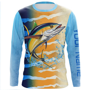 Tuna fishing blue yellow scales Custom long sleeve performance Fishing shirts, Tuna fishing jerseys NQS6111