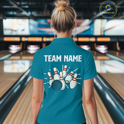 Retro Cyan Blue argyle pattern Bowling shirts For Women custom bowling team jerseys Bowler Outfits NQS10404