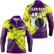 Load image into Gallery viewer, Yellow and Purple Grunge Camo Heartbeat Bowling Polo, 1/4 Zip Shirt For Men Custom Bowling Team Jersey NQS8670