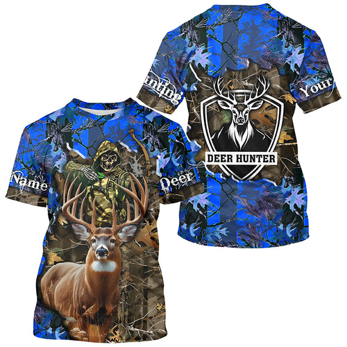 Deer Hunting big game blue camo Grim Reaper Custom Name 3D All over print shirts gifts for Hunters NQS4291