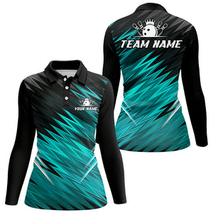 Cyan Blue and Black Bowling Shirts For Women Custom Name and Team name  Bowling Jerseys Bowlers Outfit NQS8889