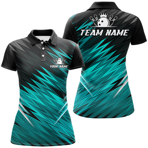 Cyan Blue and Black Bowling Shirts For Women Custom Name and Team name  Bowling Jerseys Bowlers Outfit NQS8889