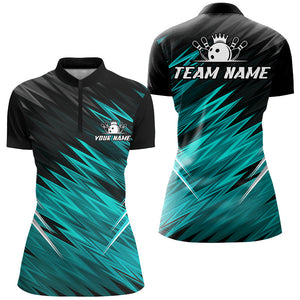 Cyan Blue and Black Bowling Shirts For Women Custom Name and Team name  Bowling Jerseys Bowlers Outfit NQS8889