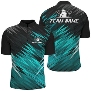 Cyan Blue and Black Bowling Shirts For Men Custom Name and Team name  Bowling Jerseys Bowlers Outfit NQS8889