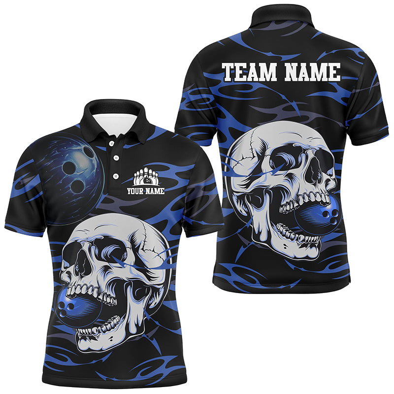 Black and Blue Skull Bowling Shirts For Men Custom Name and Team Name Bowling Jerseys Bowlers Outfit NQS8891