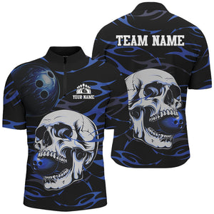 Black and Blue Skull Bowling Shirts For Men Custom Name and Team Name Bowling Jerseys Bowlers Outfit NQS8891