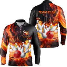 Load image into Gallery viewer, Black And Orange Flame Custom Bowling Shirts For Men, Flame Bowling League Shirts Outfits NQS8895