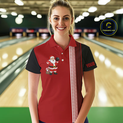 Retro Black & Red Christmas Santa Bowling shirts For Women custom bowling team jerseys Bowler Outfits NQS11011