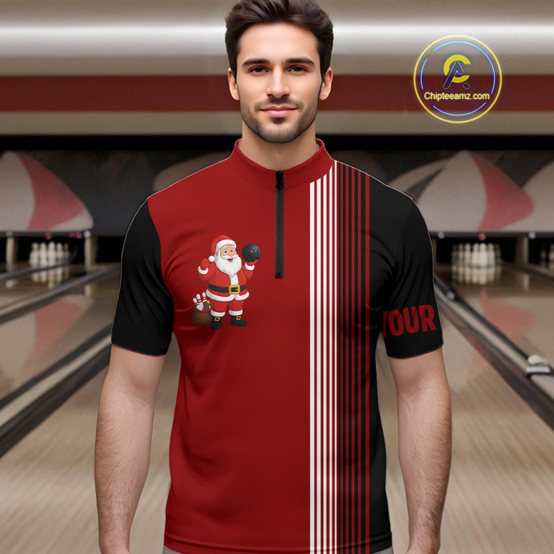 Retro Black and Red Christmas Santa Bowling shirts For Men custom bowling team jerseys Bowler Outfits NQS11011