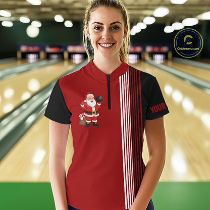 Retro Black & Red Christmas Santa Bowling shirts For Women custom bowling team jerseys Bowler Outfits NQS11011