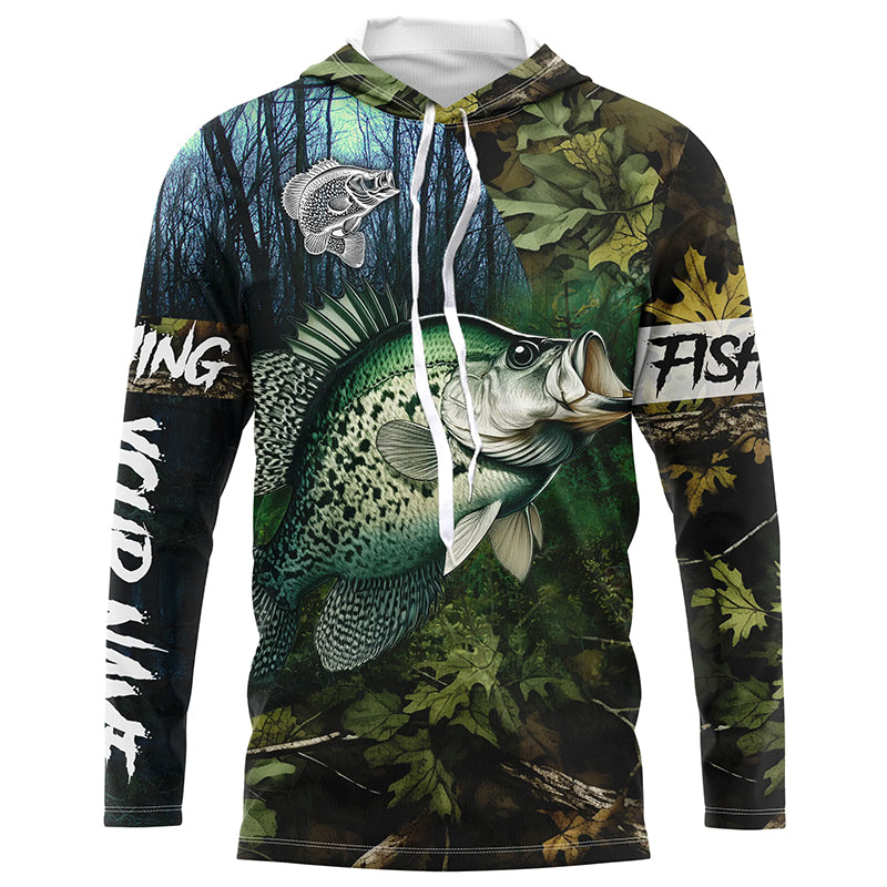 Crappie Fishing green camo Custom name Performance Long Sleeve UV protection fishing shirts for men NQSD92