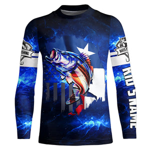 Texas Flag TX Bass Fishing US blue galaxy shirts for men custom Performance Long Sleeve UV protection NQSD100